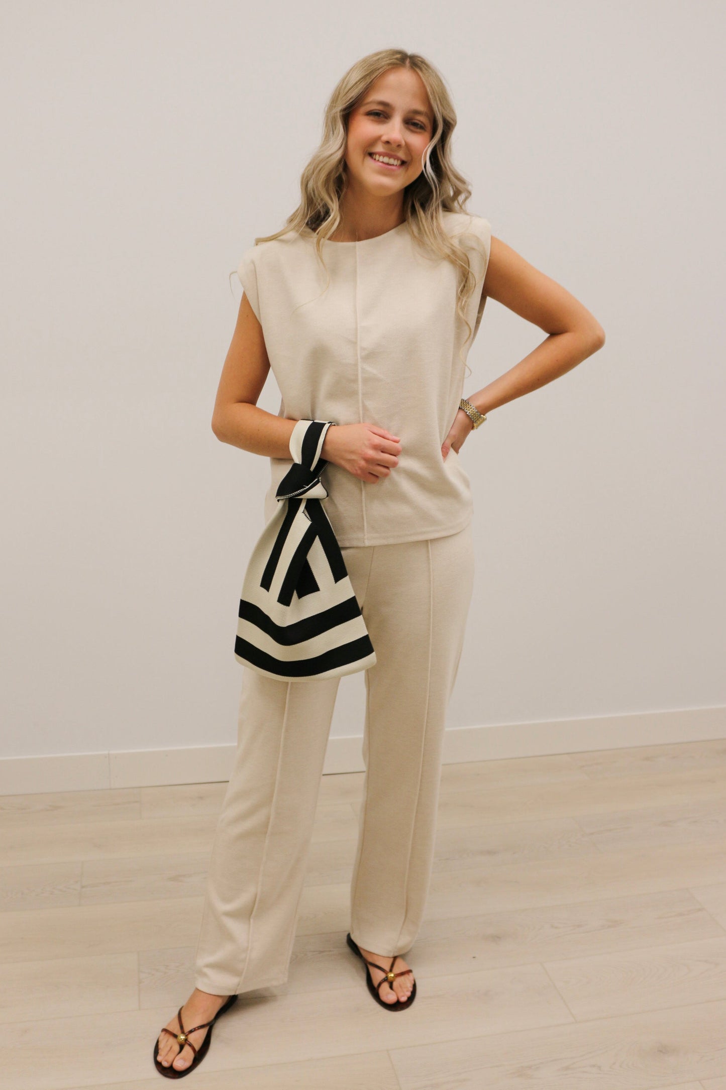 Leigh Front Seam Sleeveless Knit Top - Oatmeal