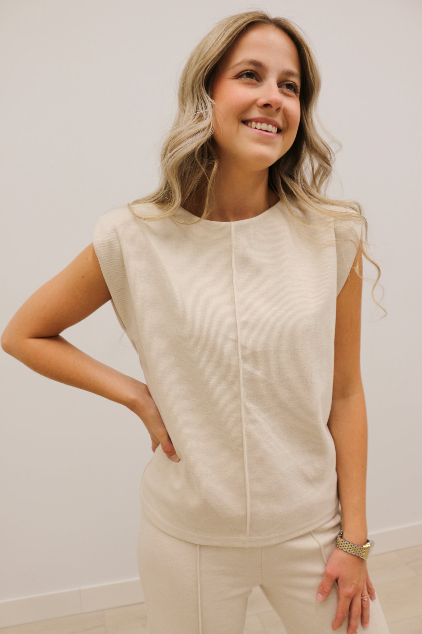 Leigh Front Seam Sleeveless Knit Top - Oatmeal