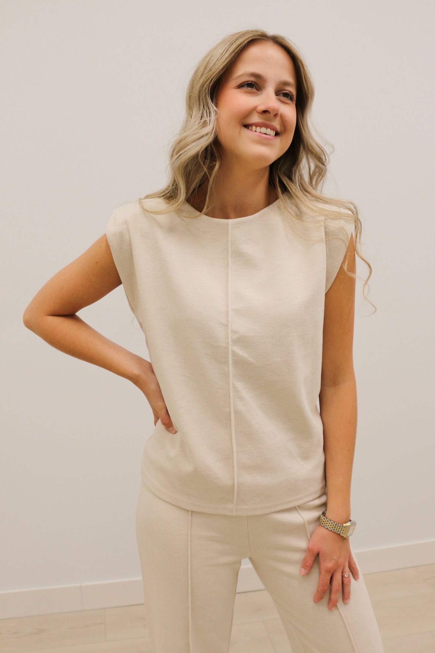 Leigh Front Seam Sleeveless Knit Top - Oatmeal