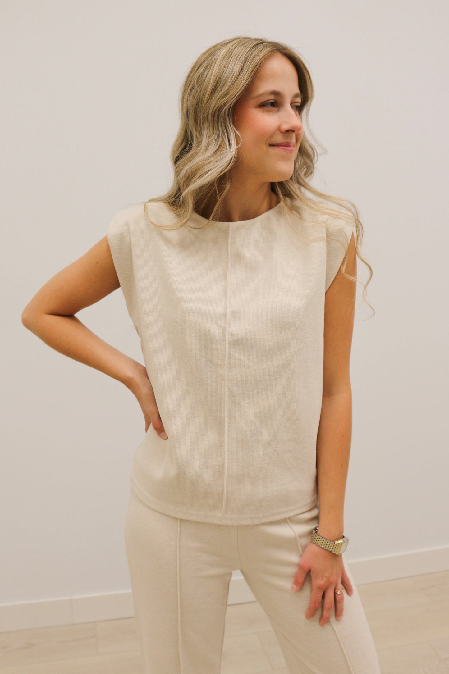 Leigh Front Seam Sleeveless Knit Top - Oatmeal