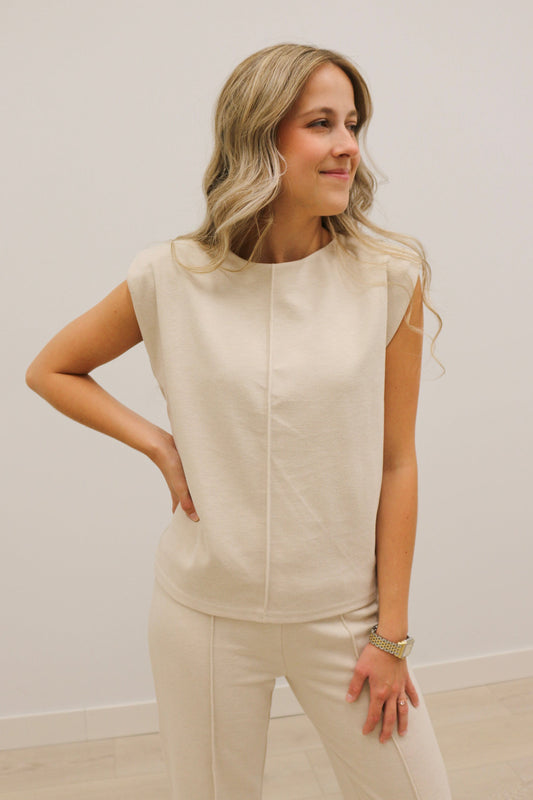 Leigh Front Seam Sleeveless Knit Top - Oatmeal