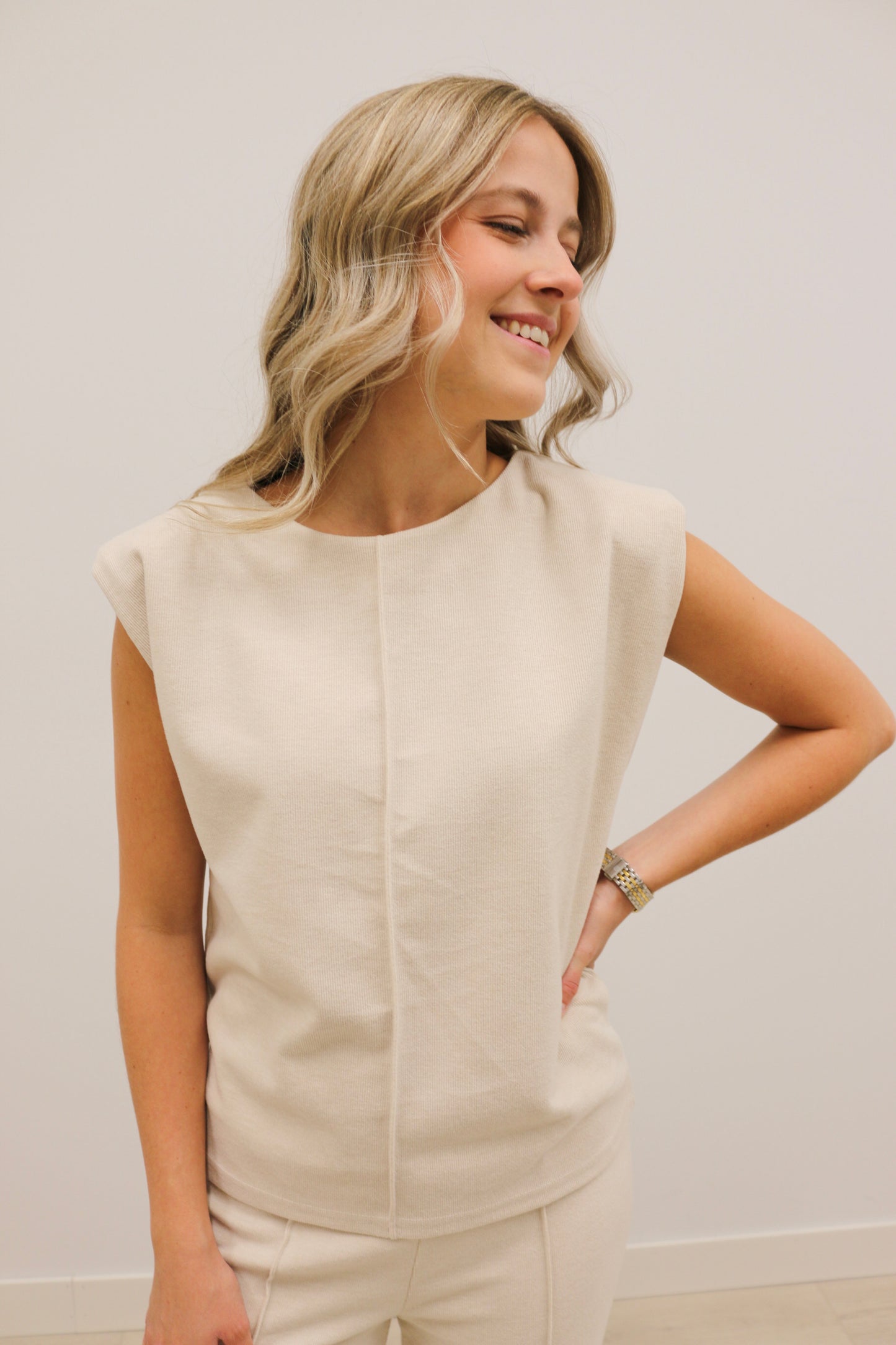 Leigh Front Seam Sleeveless Knit Top - Oatmeal