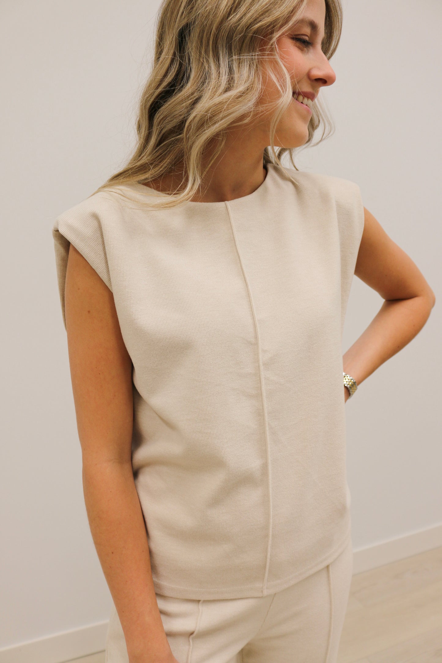 Leigh Front Seam Sleeveless Knit Top - Oatmeal