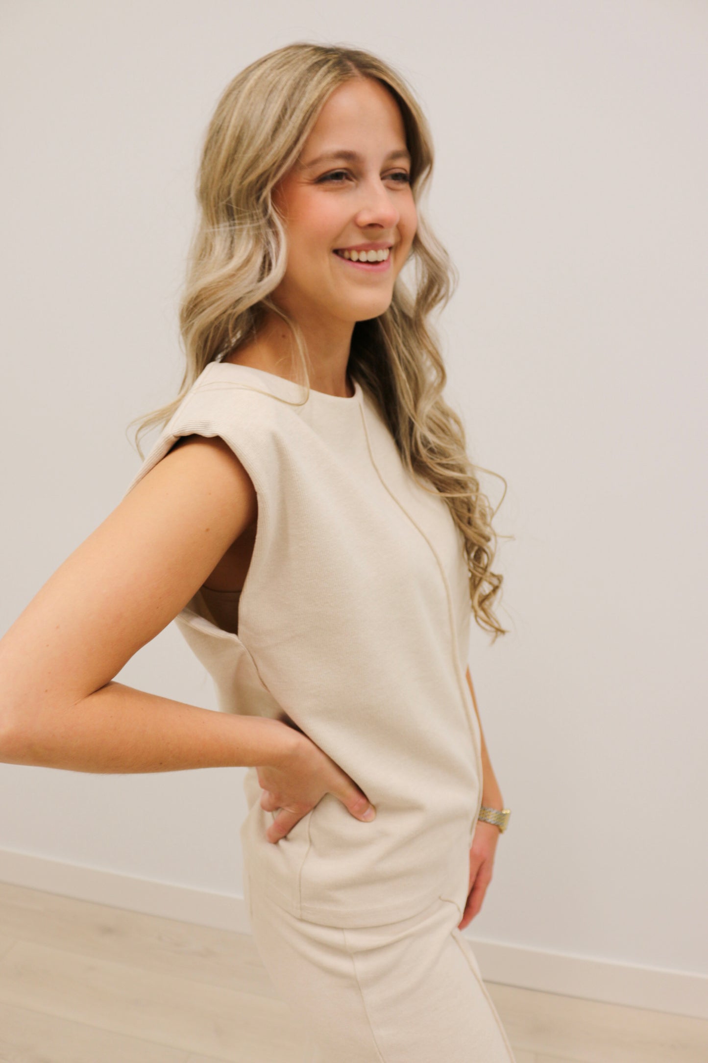 Leigh Front Seam Sleeveless Knit Top - Oatmeal