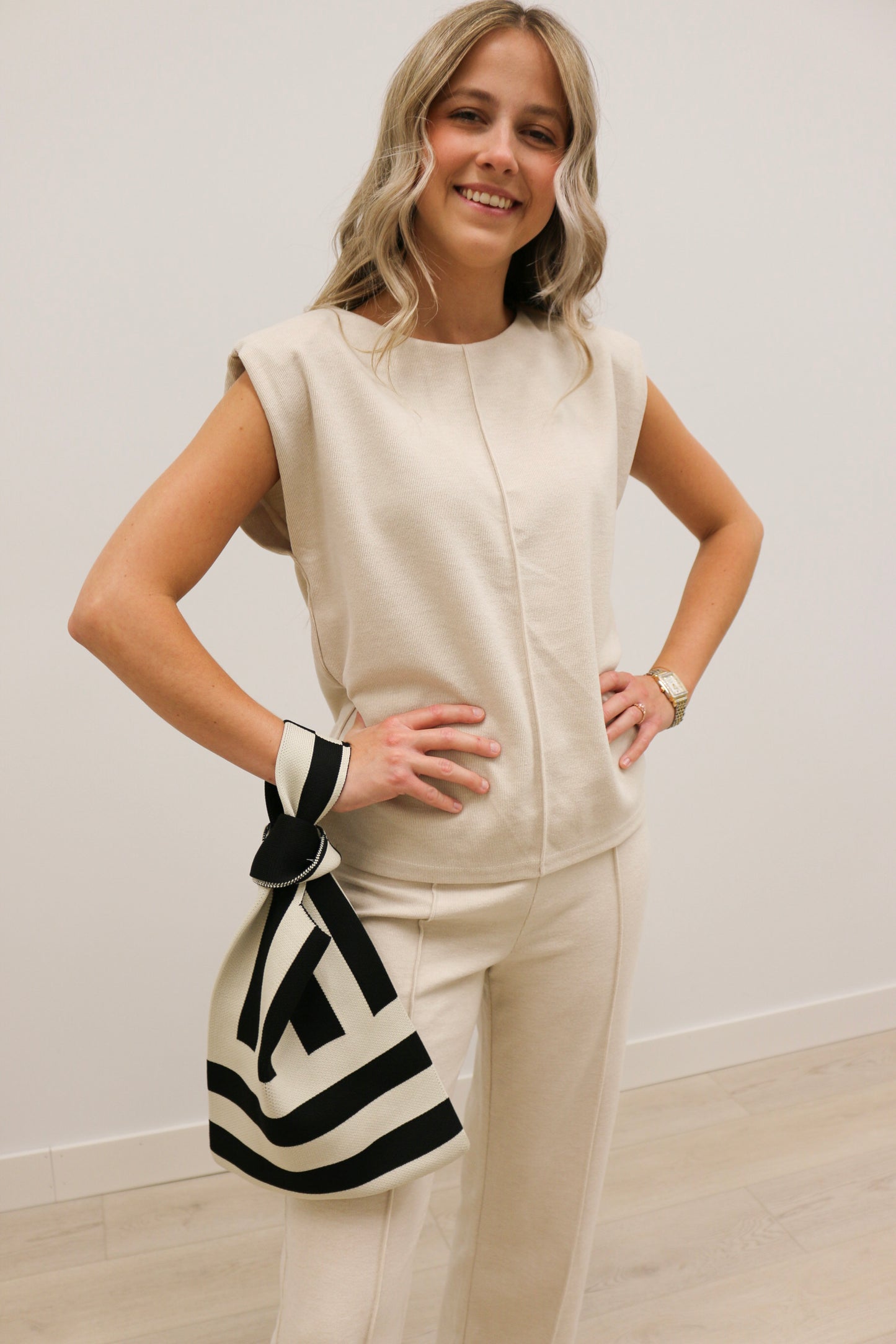 Leigh Front Seam Sleeveless Knit Top - Oatmeal