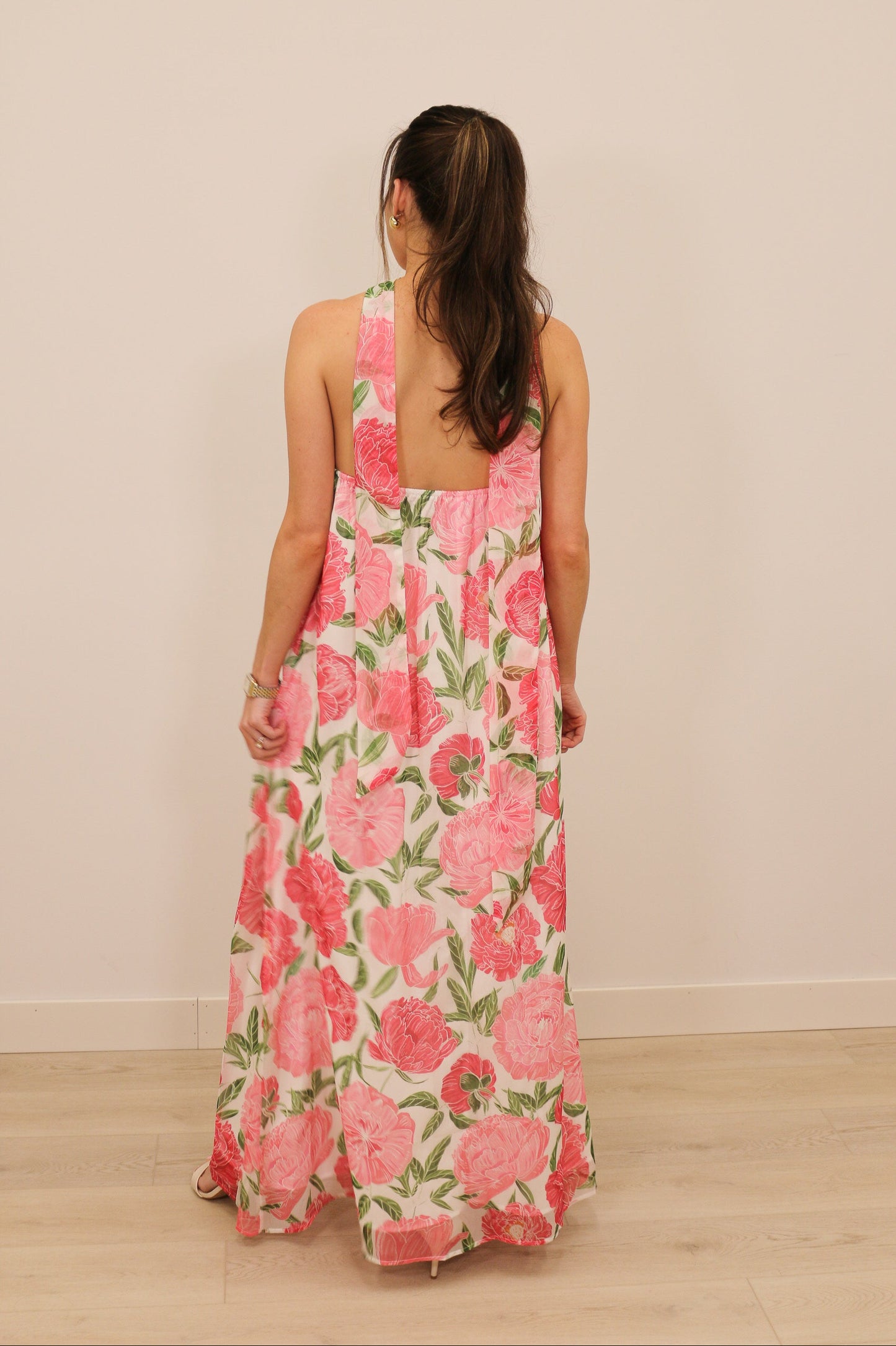 Lilah Strapless Floral Print Maxi Dress with Convertible Scarf - Pink Multi