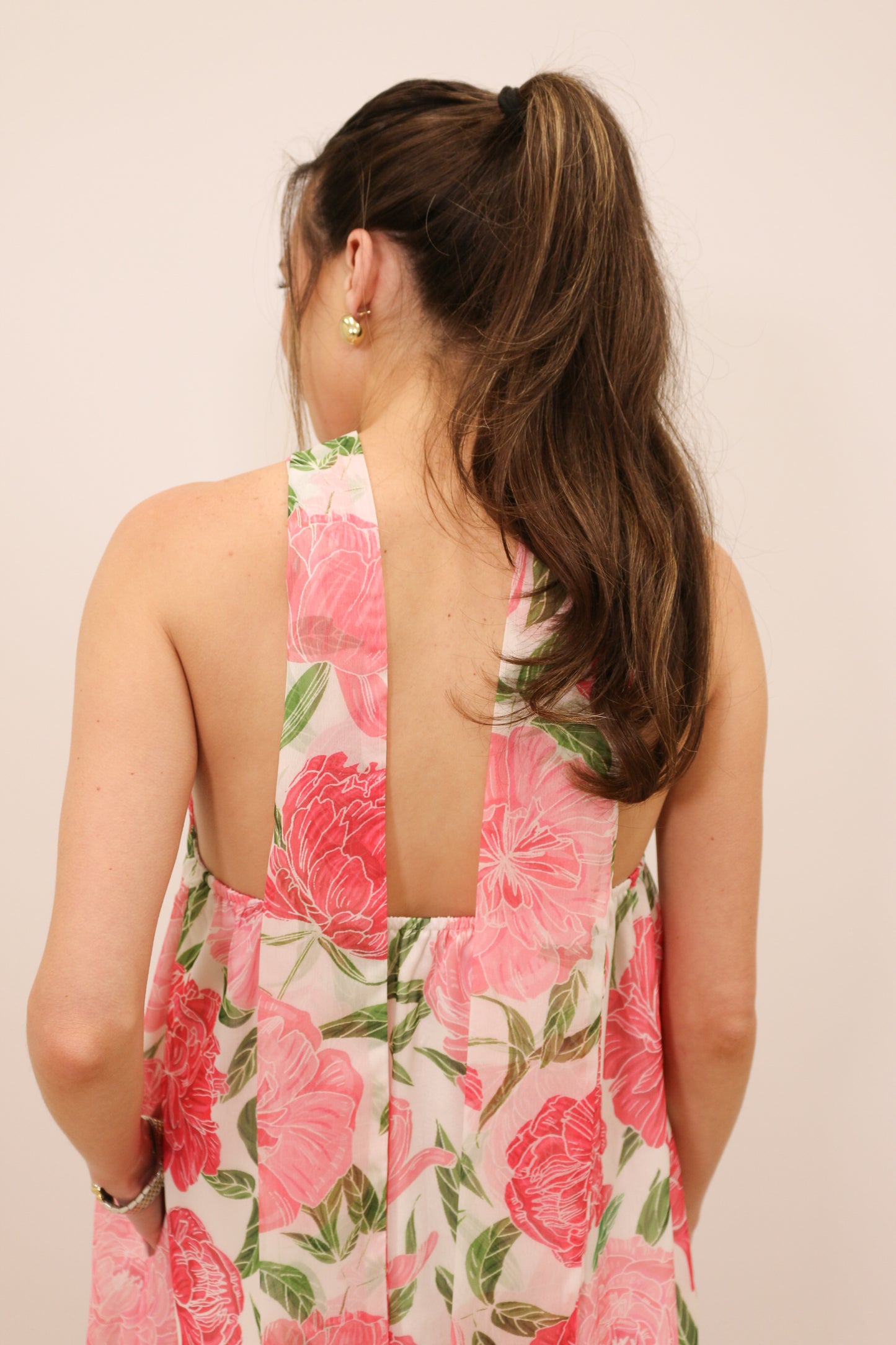 Lilah Strapless Floral Print Maxi Dress with Convertible Scarf - Pink Multi