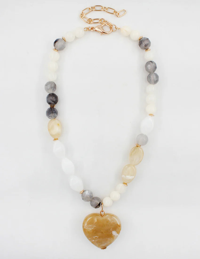 Lirena Multi Beaded Heart Pendant Necklace - Neutral Multi