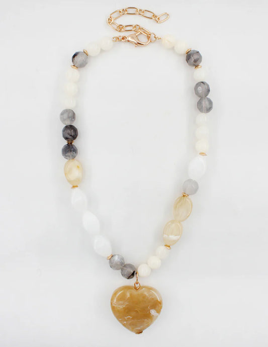 Lirena Multi Beaded Heart Pendant Necklace - Neutral Multi