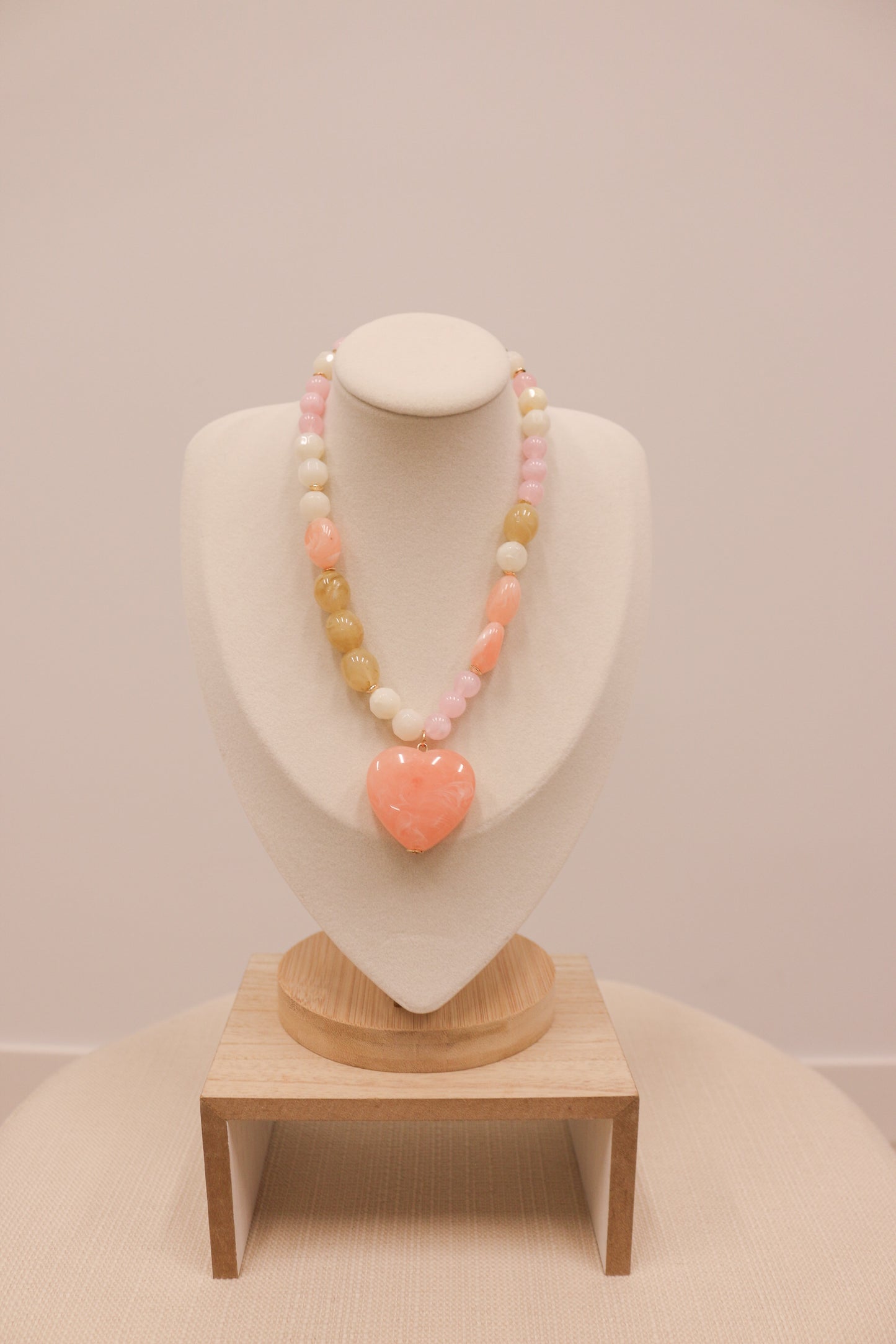 Lirena Multi Beaded Heart Pendant Necklace - Light Pink Multi