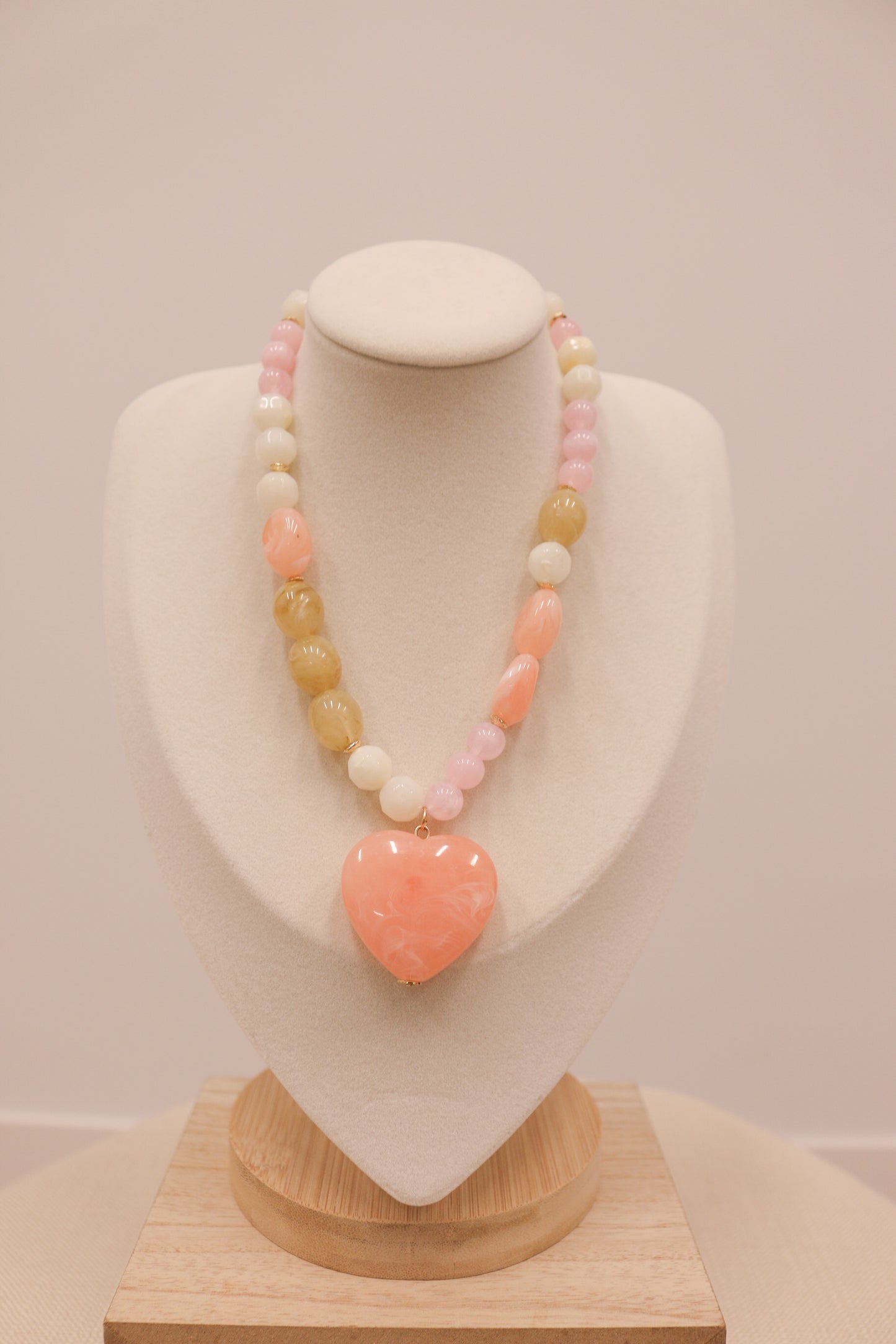 Lirena Multi Beaded Heart Pendant Necklace - Light Pink Multi