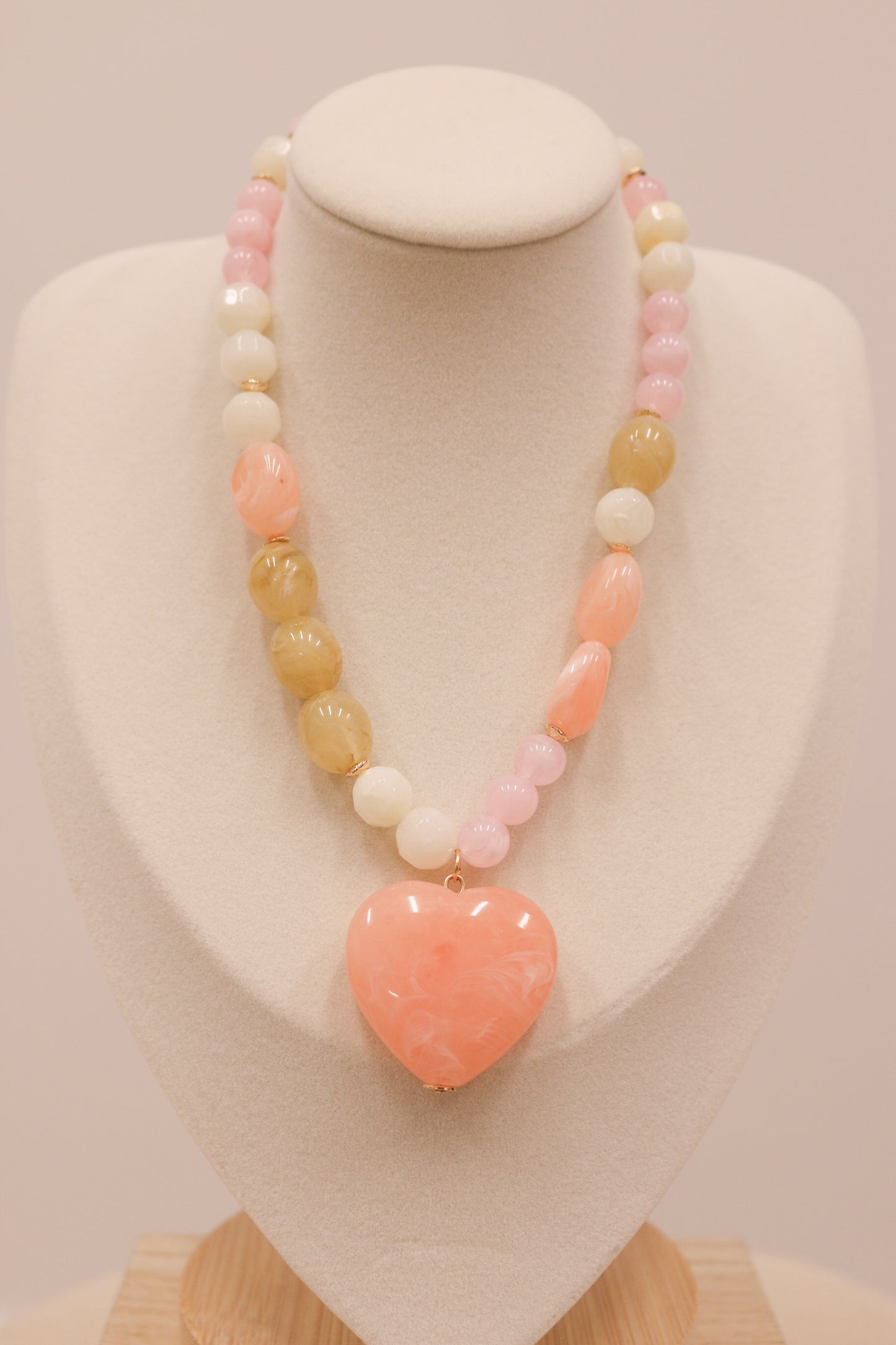 Lirena Multi Beaded Heart Pendant Necklace - Light Pink Multi