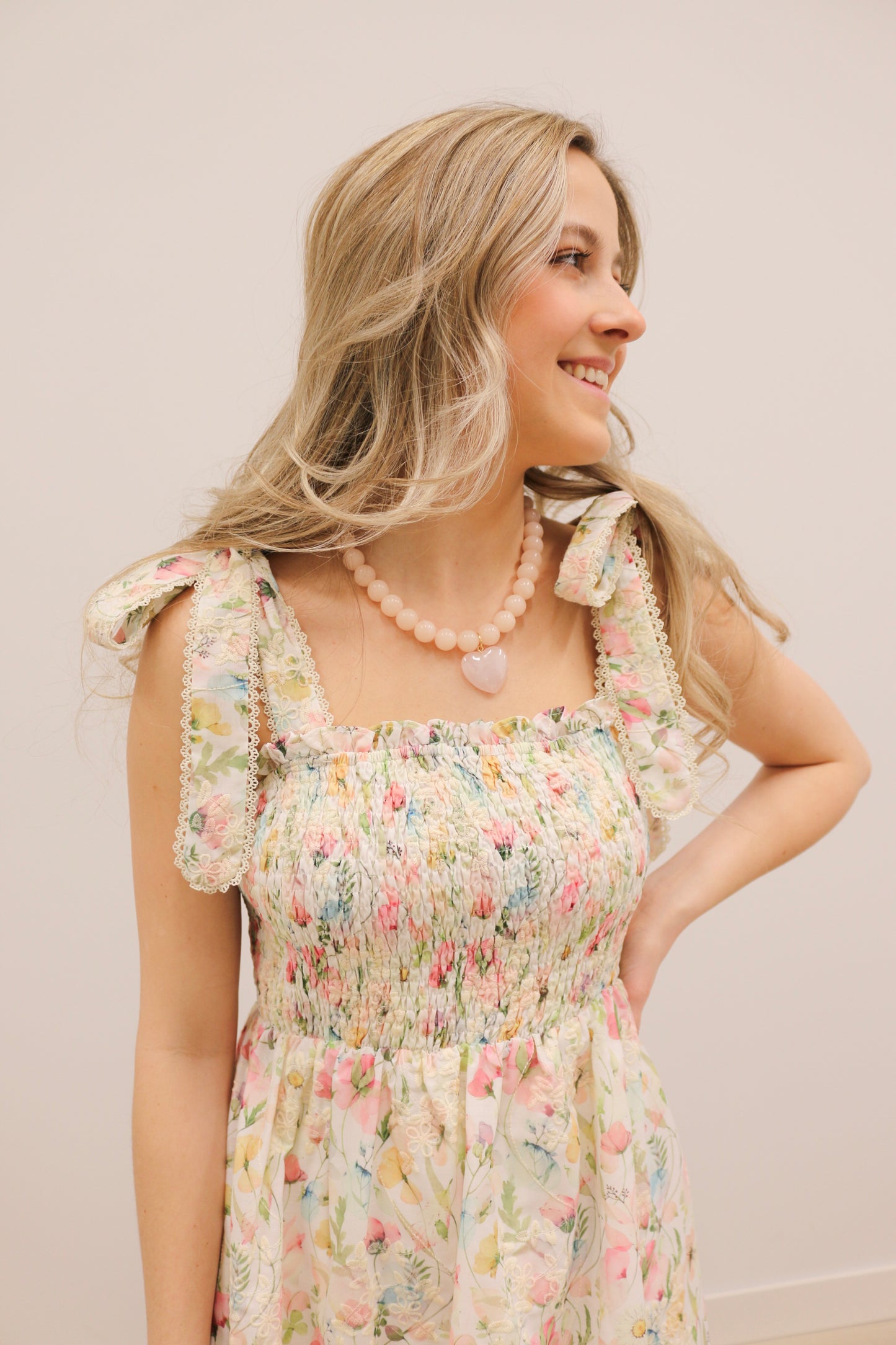 Lisette Embroidered Floral Tie Shoulder Tiered Midi Dress - Pastel Multi