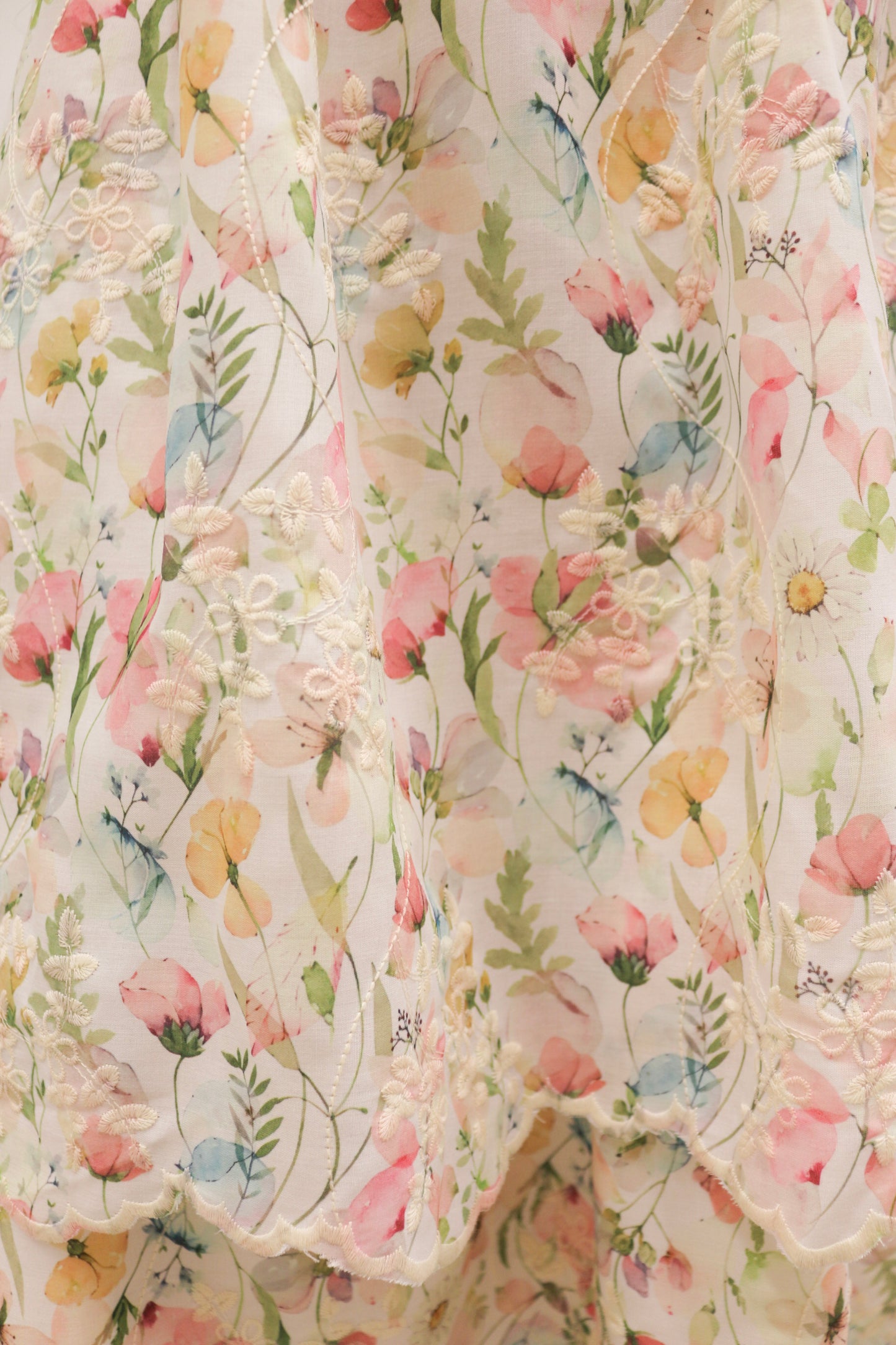 Lisette Embroidered Floral Tie Shoulder Tiered Midi Dress - Pastel Multi