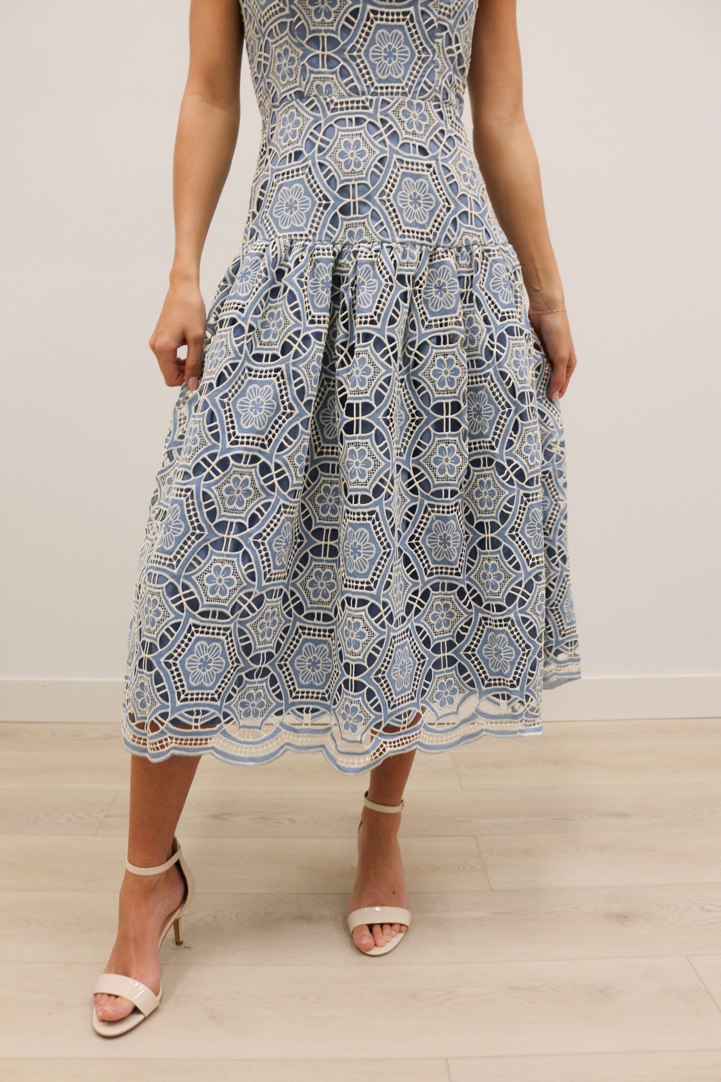 Livi Embroidered Cut Out Floral Print Cami Midi Dress - Blue Multi