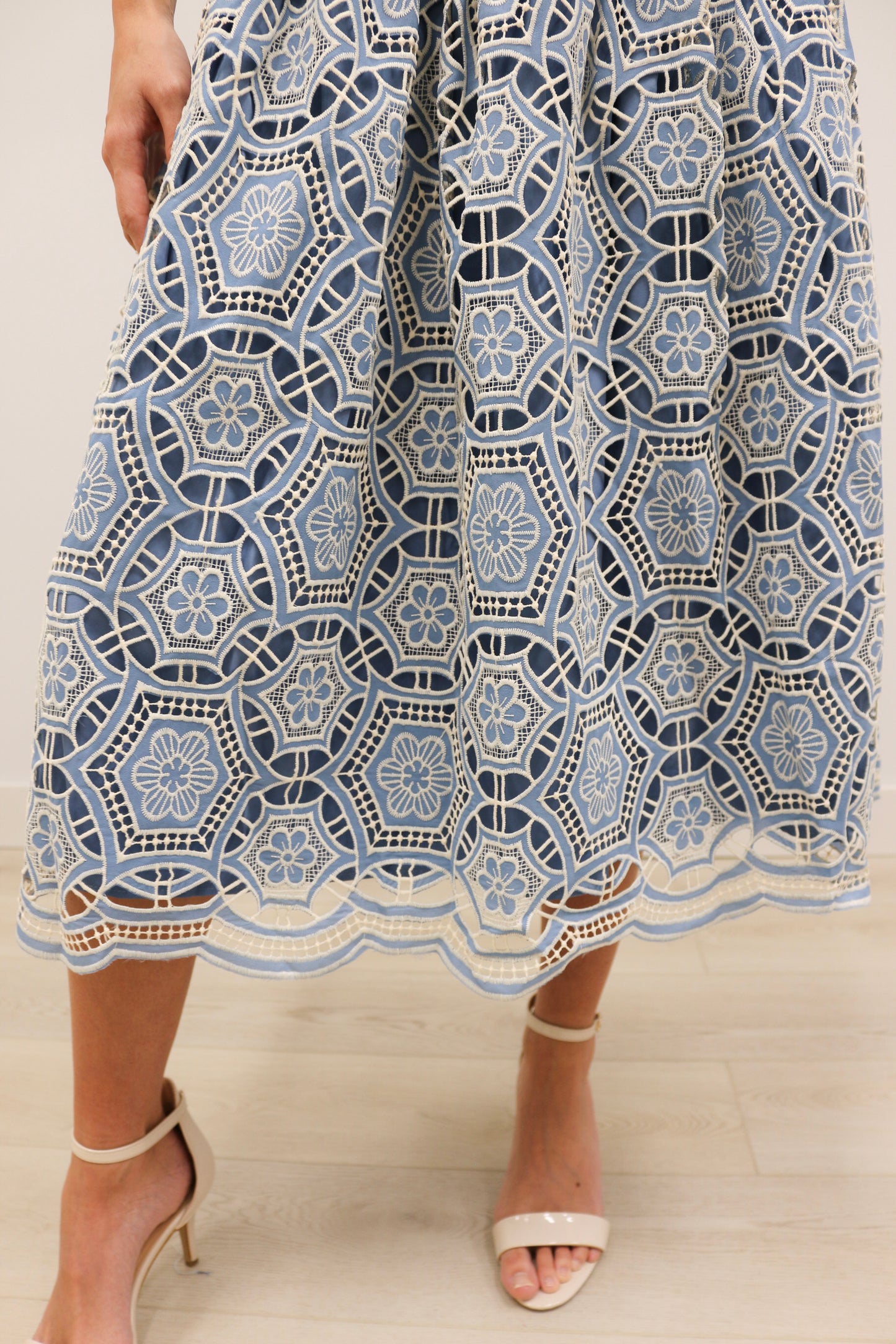 Livi Embroidered Cut Out Floral Print Cami Midi Dress - Blue Multi