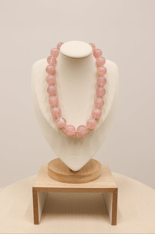Lolita Beaded Natural Stone Statement Necklace - Light Pink