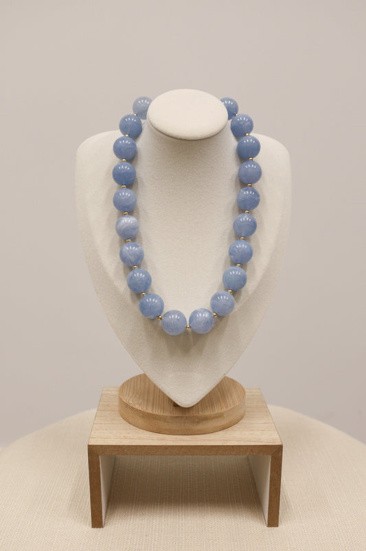 Lolita Beaded Natural Stone Statement Necklace - Light Blue
