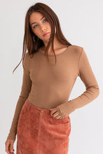 Load image into Gallery viewer, Essential Long Sleeve Ribbed Knit Stretch Bodysuit - Tan
