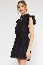 Load image into Gallery viewer, Maddox Shadow Grid Button Up Mini Dress - Black
