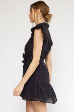 Load image into Gallery viewer, Maddox Shadow Grid Button Up Mini Dress - Black
