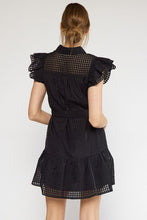 Load image into Gallery viewer, Maddox Shadow Grid Button Up Mini Dress - Black
