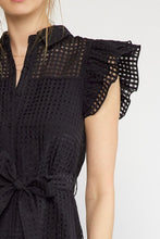 Load image into Gallery viewer, Maddox Shadow Grid Button Up Mini Dress - Black
