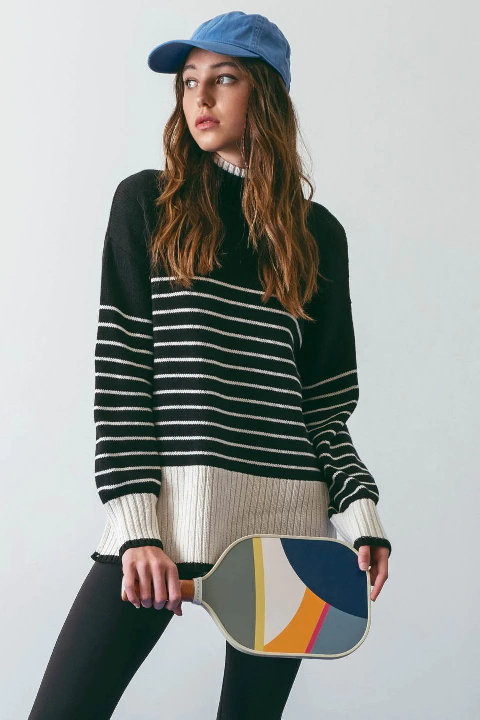 Madison Striped Rib Knit Sweater Pullover - Black Multi
