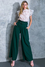 Load image into Gallery viewer, Maren High Waisted Paper Bag Wide Leg Belted Woven Pant - Dark Green
