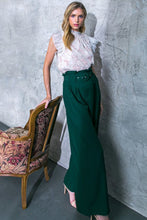 Load image into Gallery viewer, Maren High Waisted Paper Bag Wide Leg Belted Woven Pant - Dark Green
