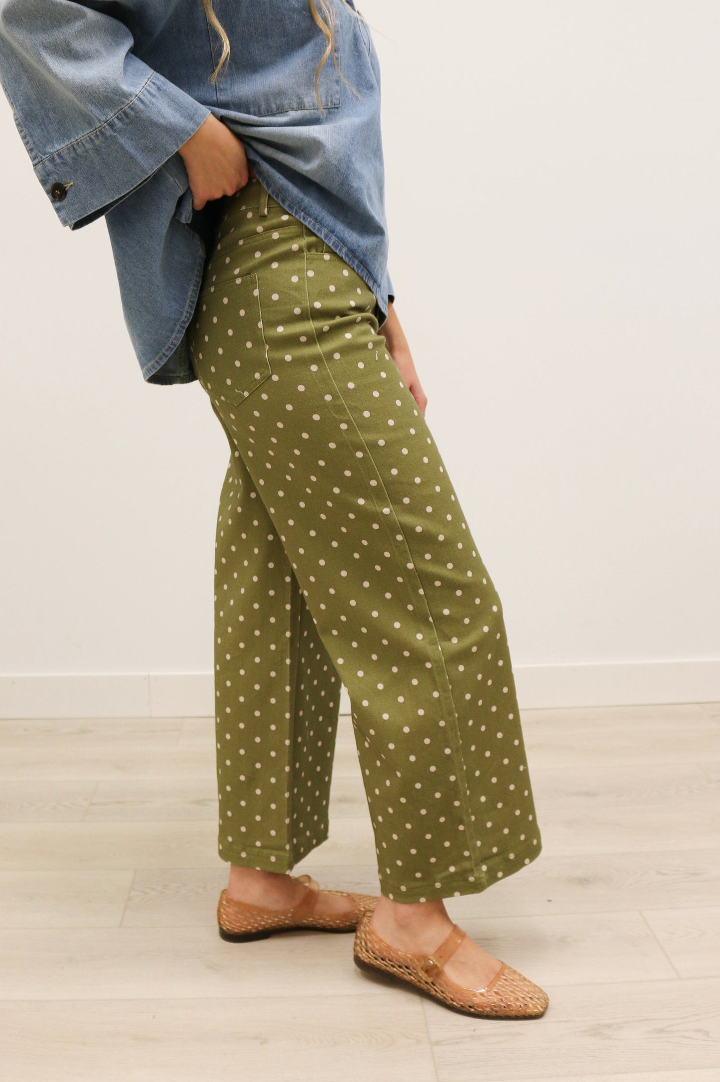 Matti Polka Dot Print High Waisted Pant - Olive Multi