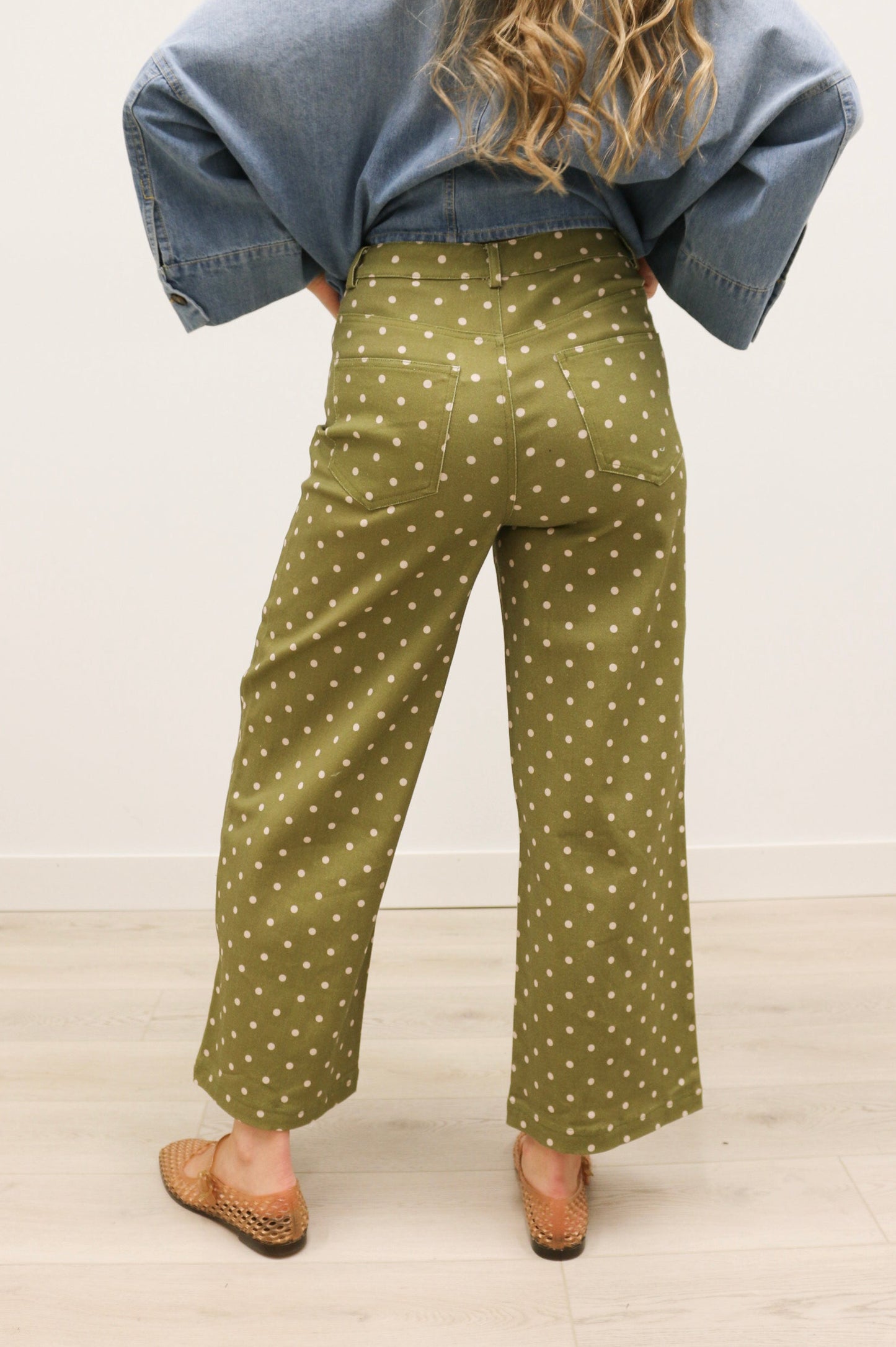 Matti Polka Dot Print High Waisted Pant - Olive Multi