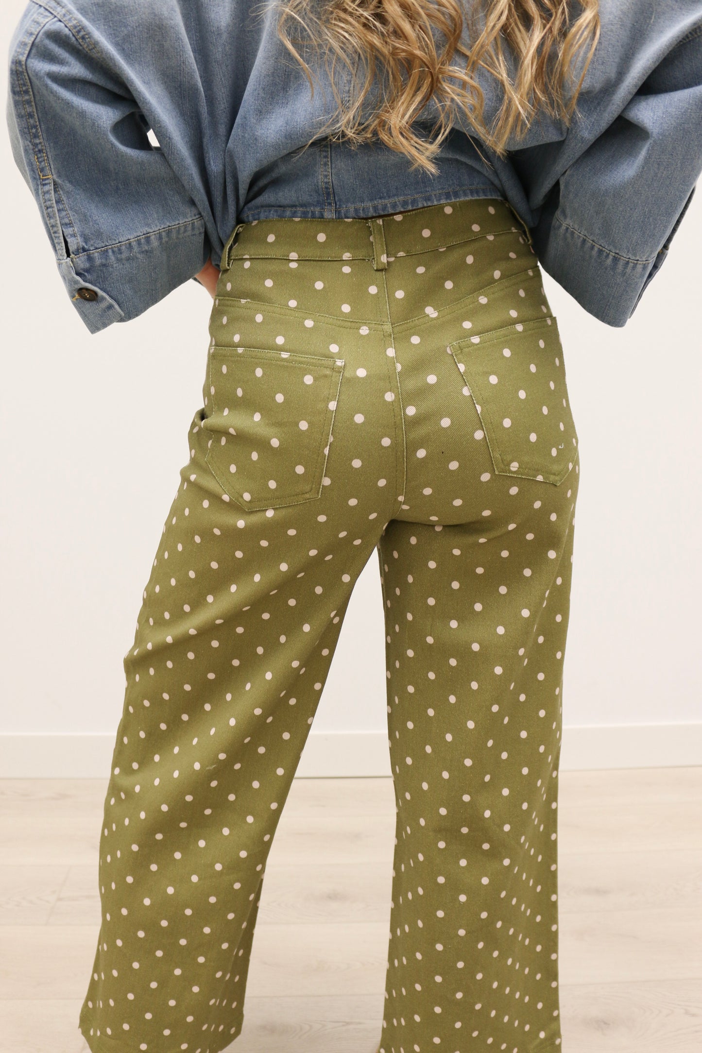Matti Polka Dot Print High Waisted Pant - Olive Multi