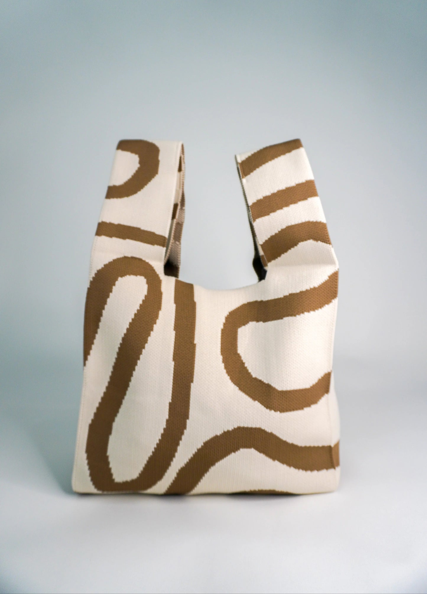 Meander Print Top Knot Machine Washable Bag Small - Beige Multi