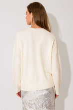 Load image into Gallery viewer, Merry and Bright Holiday Tinsel Letter Pullover Sweater - Ivory Multi
