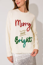 Load image into Gallery viewer, Merry and Bright Holiday Tinsel Letter Pullover Sweater - Ivory Multi

