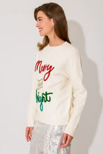 Load image into Gallery viewer, Merry and Bright Holiday Tinsel Letter Pullover Sweater - Ivory Multi
