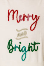 Load image into Gallery viewer, Merry and Bright Holiday Tinsel Letter Pullover Sweater - Ivory Multi
