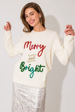 Load image into Gallery viewer, Merry and Bright Holiday Tinsel Letter Pullover Sweater - Ivory Multi
