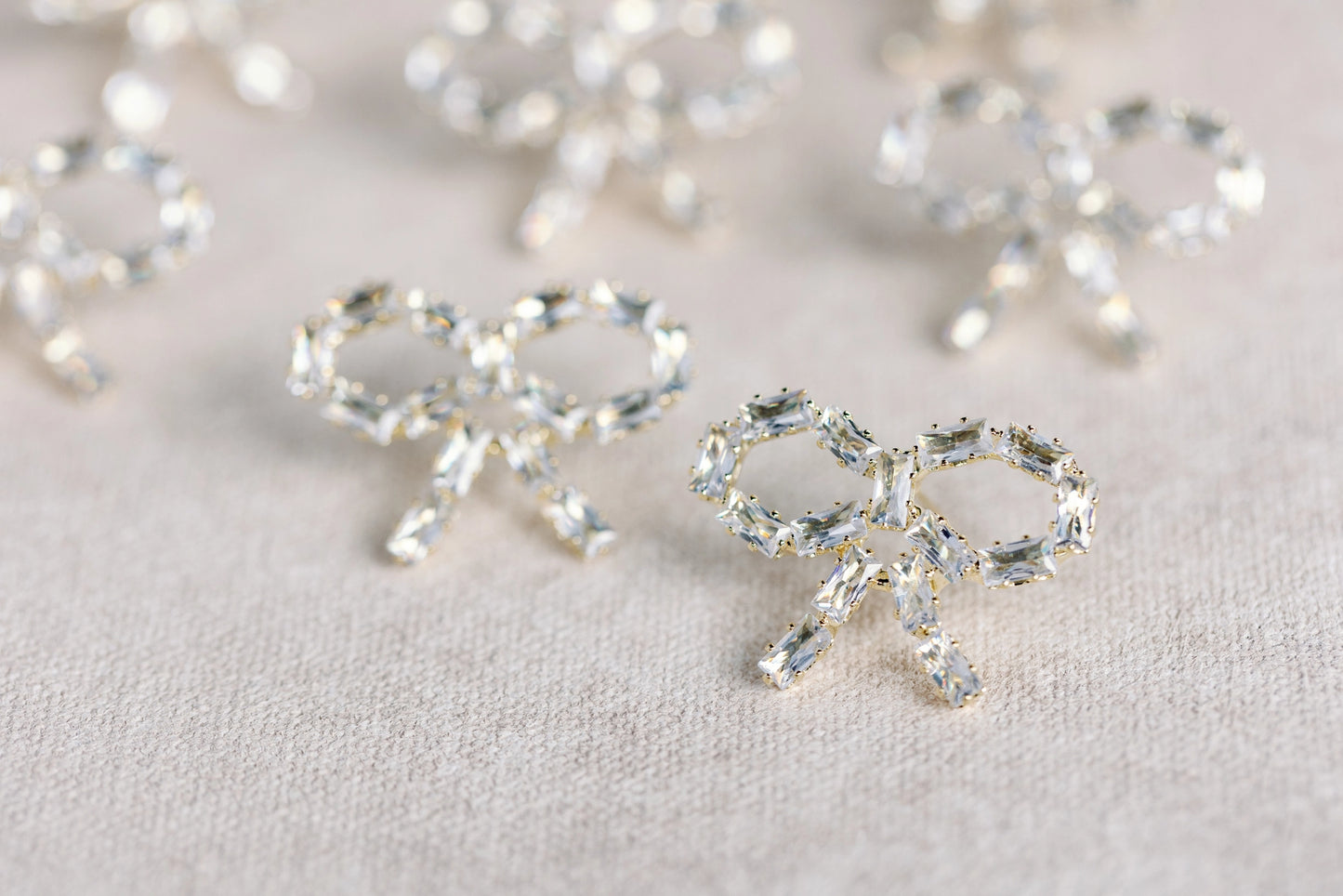 Sparkling Diamond Mini Bow Silver Statement Earrings