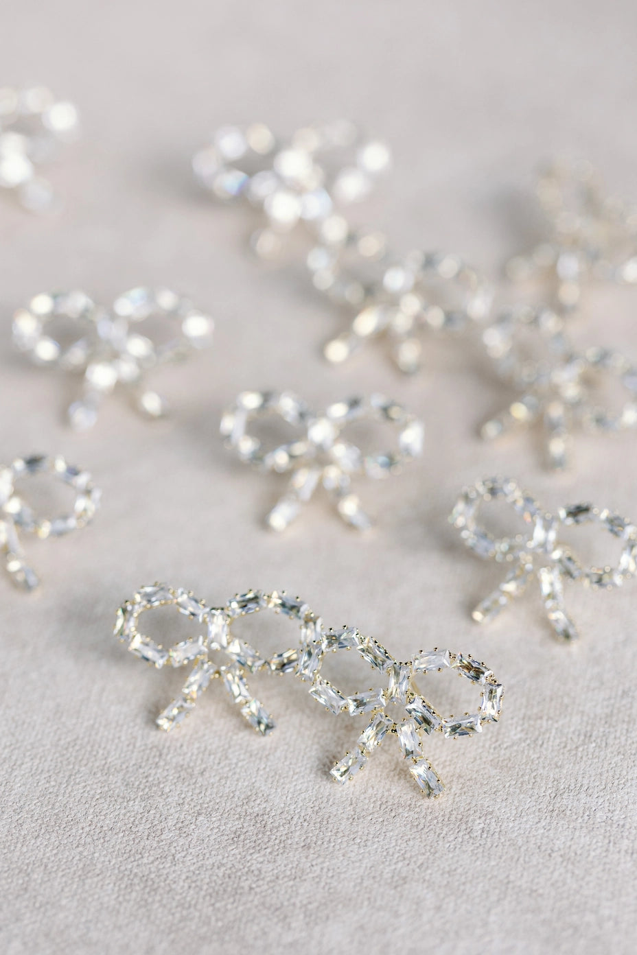 Sparkling Diamond Mini Bow Silver Statement Earrings