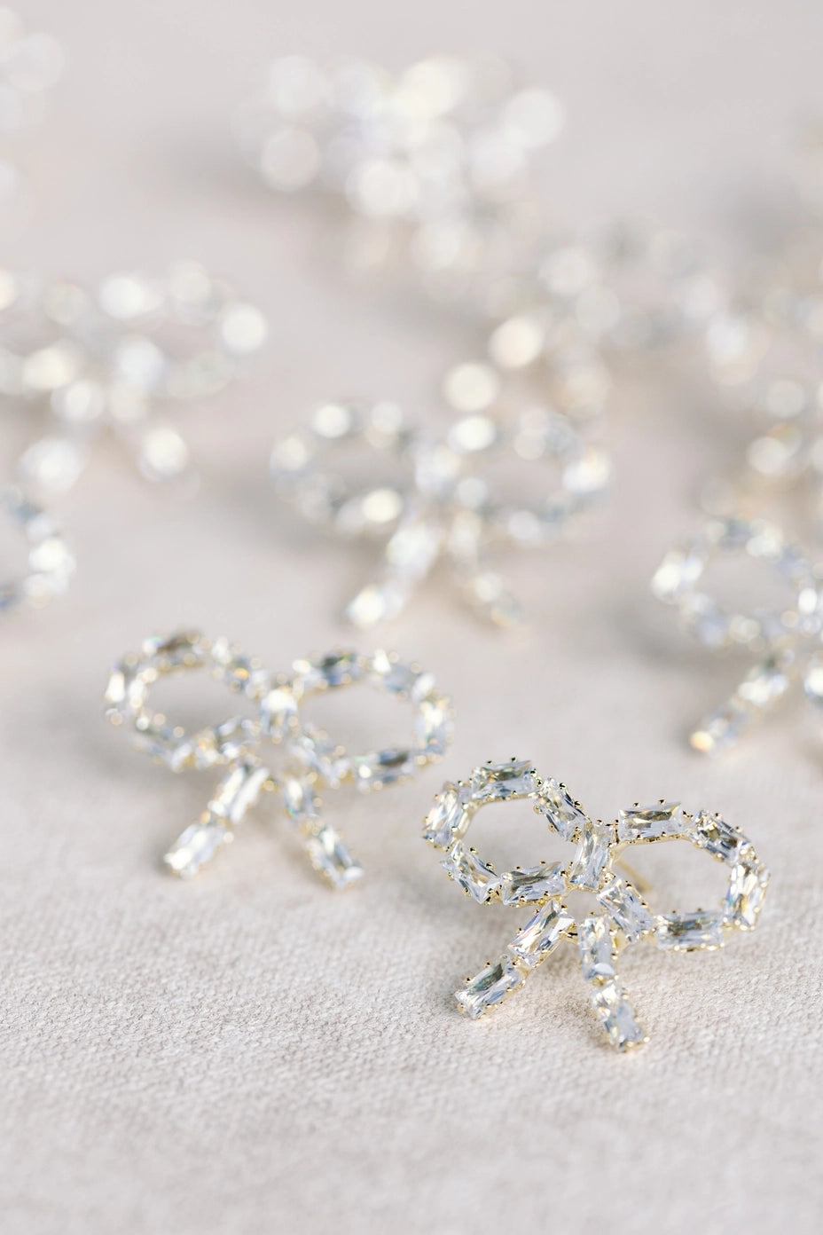 Sparkling Diamond Mini Bow Silver Statement Earrings