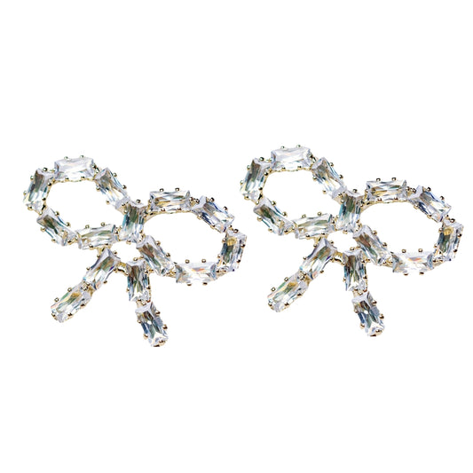 Sparkling Diamond Mini Bow Silver Statement Earrings