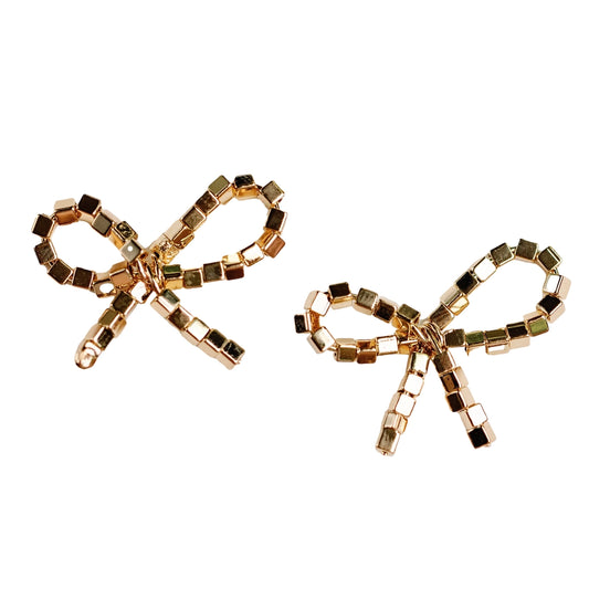 Bow Mini Seed Bead Gold Statement Earrings