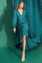 Load image into Gallery viewer, Miranda High-Low Silky Long Sleeve Dress - Teal
