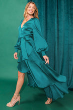 Load image into Gallery viewer, Miranda High-Low Silky Long Sleeve Dress - Teal
