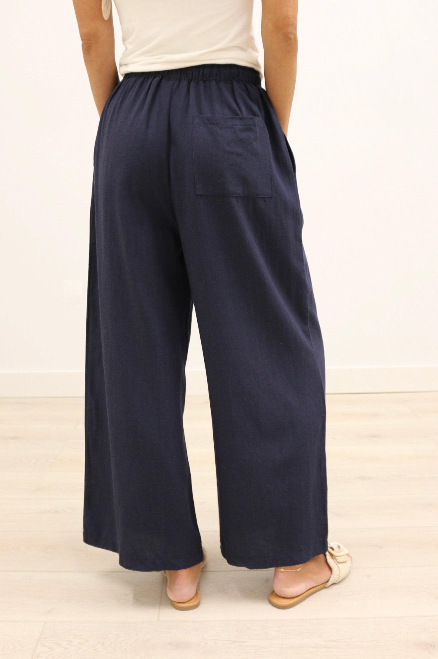 Monroe Drawstring Waist Wide Leg Trousers - Midnight Navy