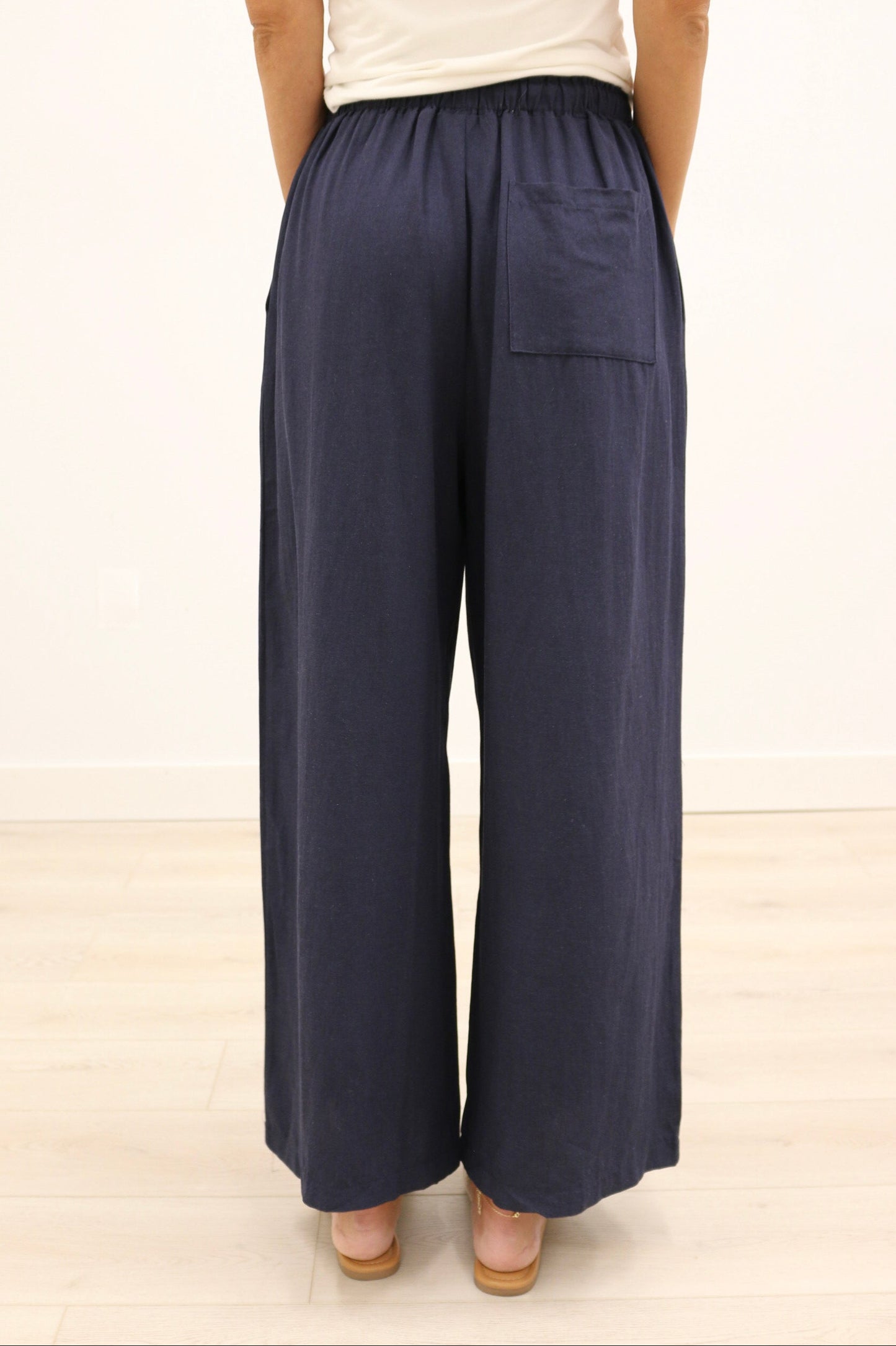 Monroe Drawstring Waist Wide Leg Trousers - Midnight Navy