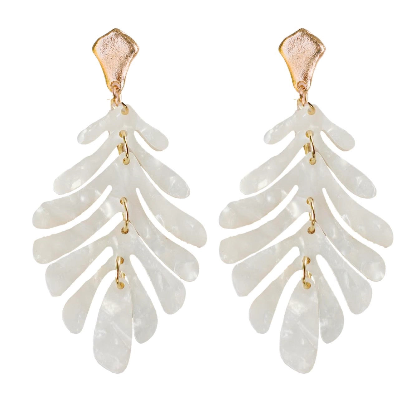 Monstera Palm Drop Earrings - White