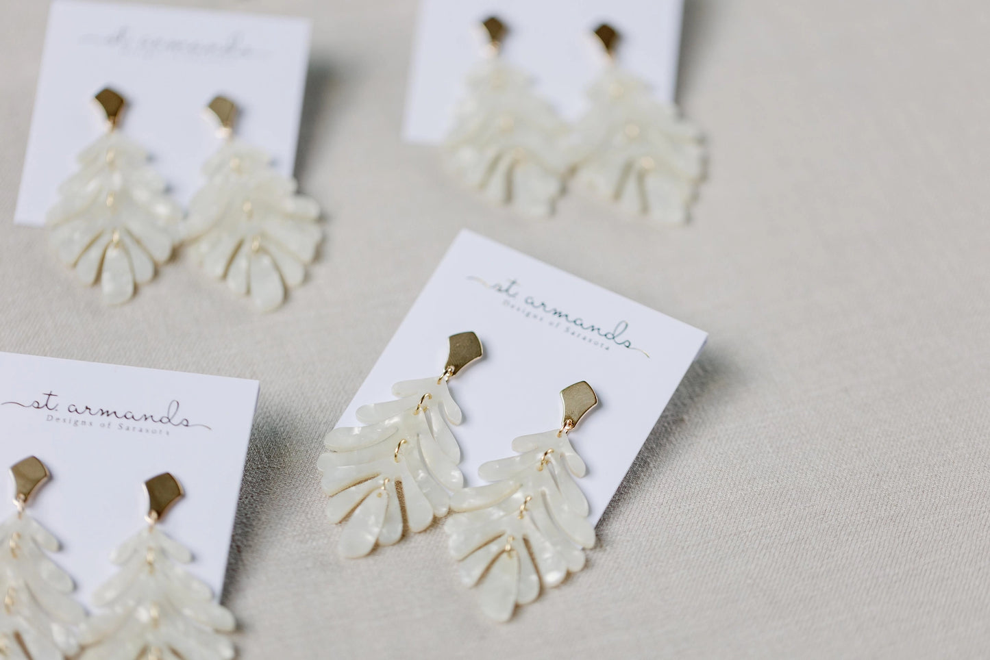 Monstera Palm Drop Earrings - White
